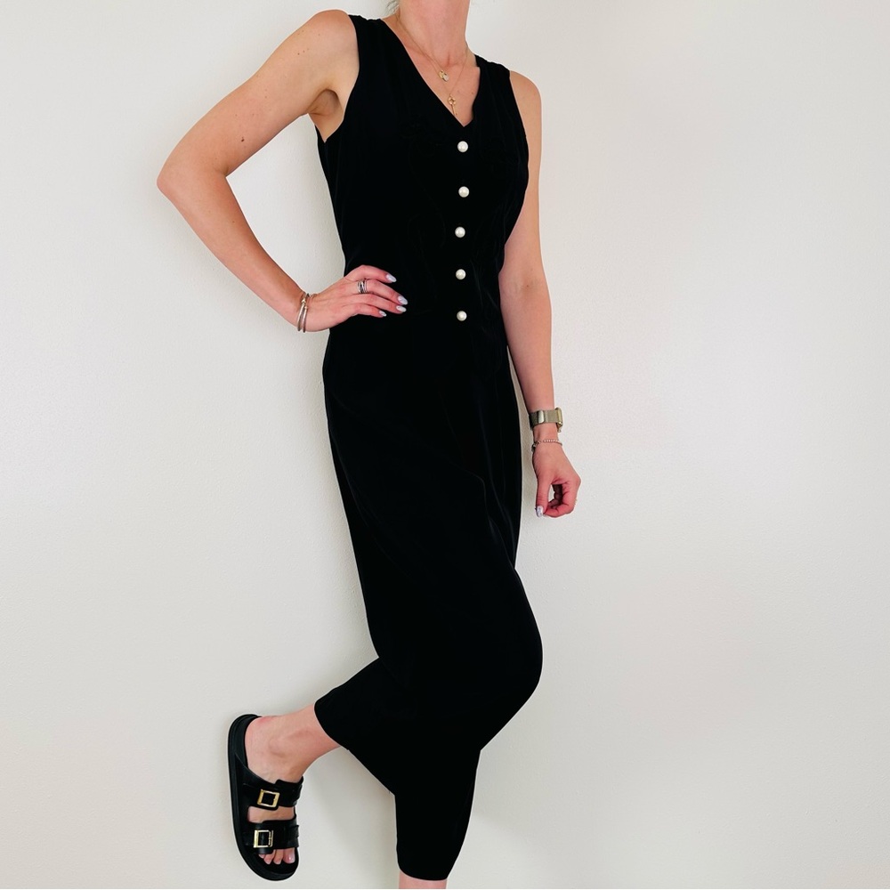 Vintage City Triangles embroidered vest accent buttons black stylish jumpsuit